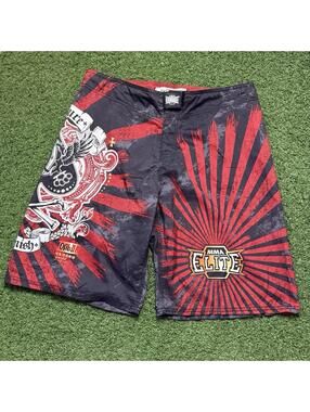 MMA Elite Shorts Men Large MMA Flame Skull Y2K Fighting Graphic Swim Trunks VTG
